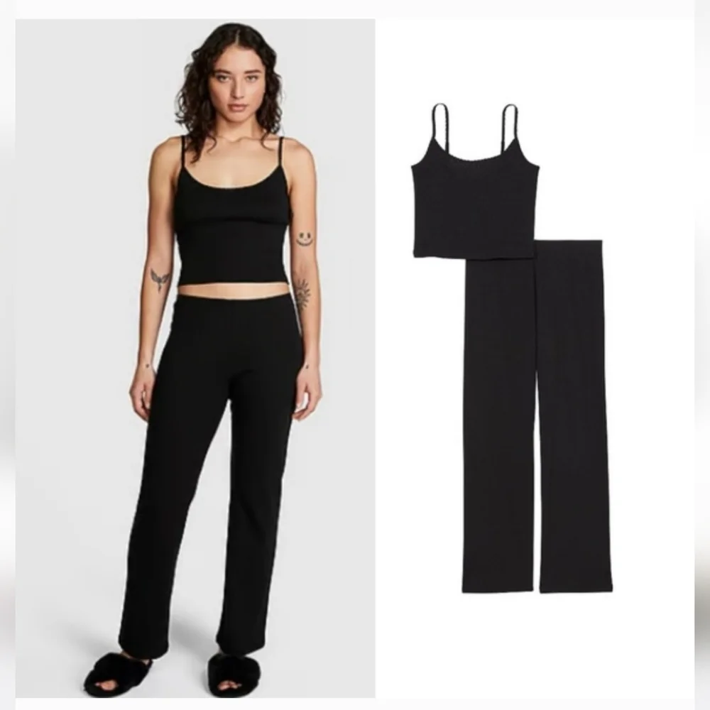 Victoria’s Secret Cotton Heart Pointelle Pajama Set Black LG - Picture 13 of 16